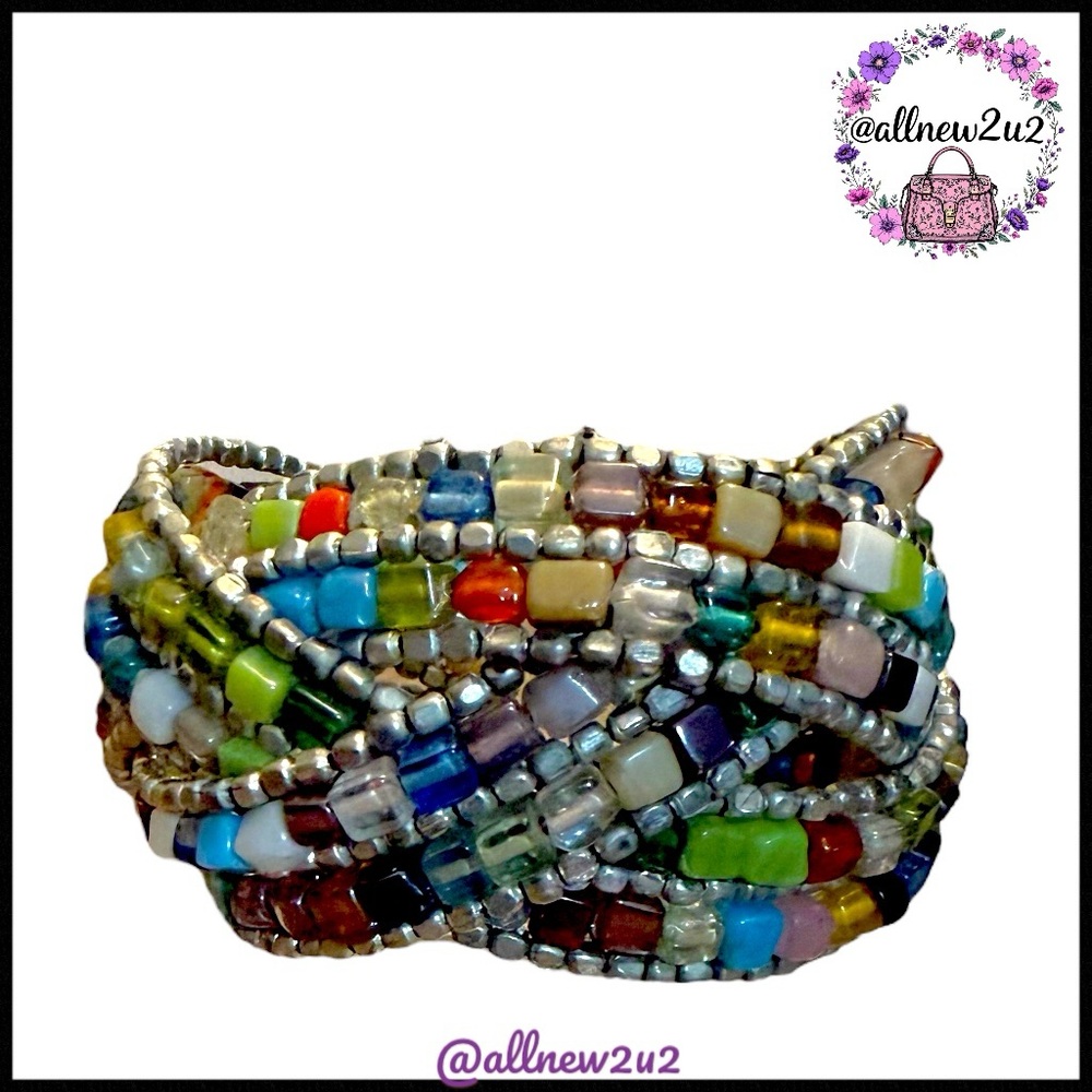 Handmade Boho Multicolor Beaded Cuff Bracelet - Picture 2 of 11